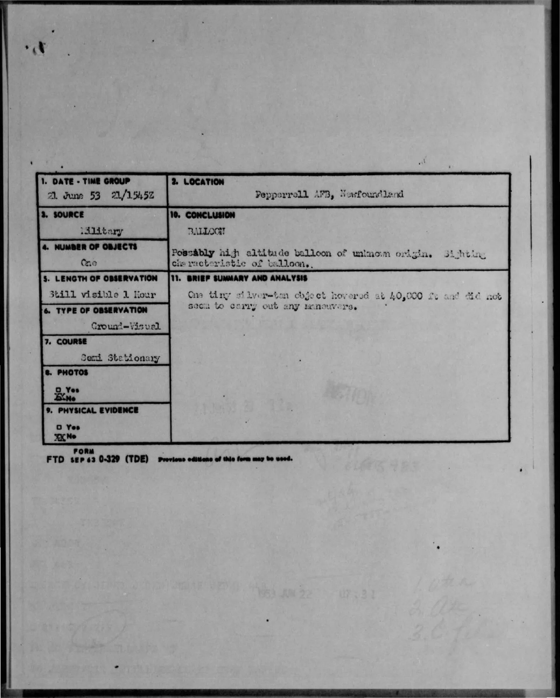 Project Blue Book report - 1953-06-6385359-PepperrellAFB-Newfoundland Untitled