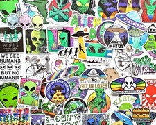 Listing image for 50 pcs "Alien" Sticker Pack ET UFO Galaxy Outer Space Invaders Science Decals