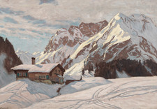 Listing image for Alpine Chalet in Winter Poster - Snowy Nature Wall Art - 16x12/20x16/24x18/36x24