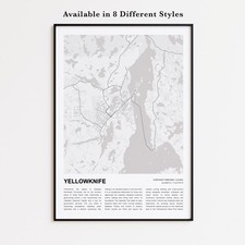 Listing image for Yellowknife Map Print, Northwest Territories Travel Poster, Wall Decor Art