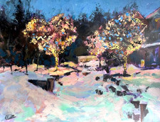 Listing image for Holiday Lights Original Acrylic Painting,Winter Wall Art 12x9in,Signed, Handmade