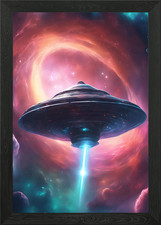 Listing image for UFO with laser blue beam Framed Wall Art Poster Canvas Print Picture
