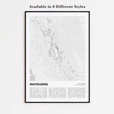 Listing image for Whitehorse City Map Print, Yukon Travel Poster, Modern Map, Wall Decor Art