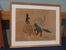 Listing image for Inuit Folk Art Print by Kalvak On Hessian Framed Wall Art Picture Poster Decor